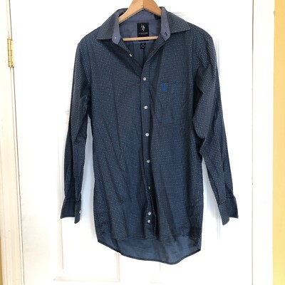indigo blue mens dress shirt Ash & Erie Indigo Melange Short Sleeve Natural Performance Stretch Shirt for Short Men Indigo / L / Standard main image 1