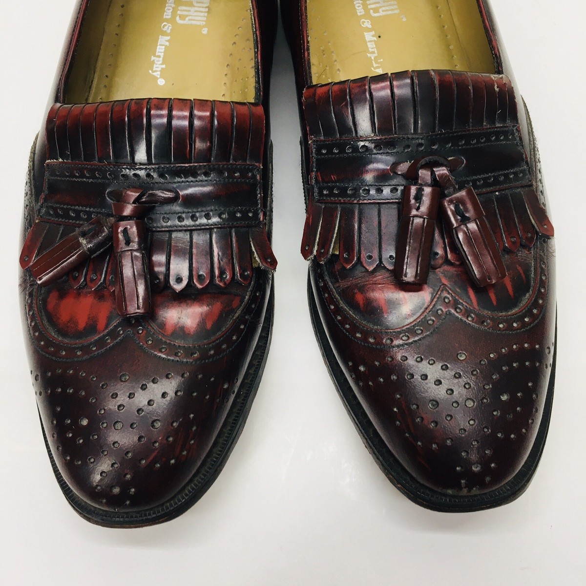 JOHNSTON & MURPHY Limited Leather Burgundy Kiltie Tassel Wingtip Loafer USA Sz 9 VTG Johnston Murphy Leather Burgundy Wingtip Tassel Kiltie  main image 3