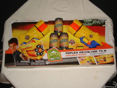 Zuru X Shot Reflex Revolver TK-6 w/2 Blasters Guns/12 Darts/6 Cans GREAT GIFT