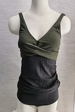 NWT Cupshe Womens Textured Two Pieces Tankini Medium Black Green
