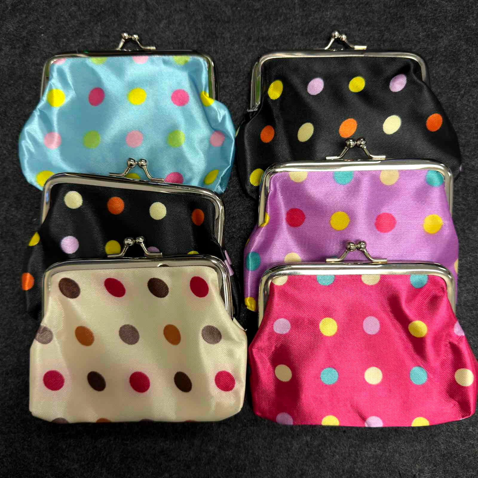 3 Pcs Polka Dots Buckle Coin Purses Vintage Pouch Kiss-lock Change Purse Wallet