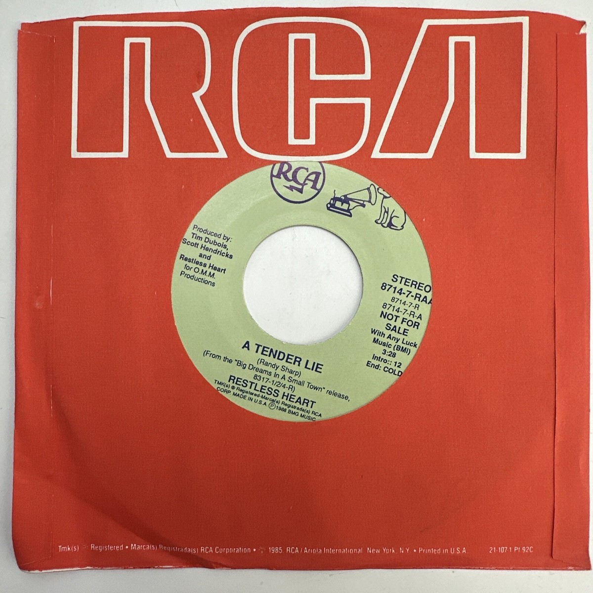 Restless Heart – A Tender Lie Promo Record 45 RPM Vinyl | eBay