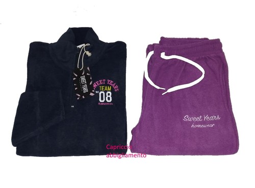 TUTA DONNA pigiama in ciniglia felpato casa umbro stampa frontale SWEET  YEARS | eBay