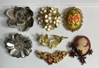Vintage Mid Century Costume Flower Enamel Rhinestone Jewelry Brooch Lot
