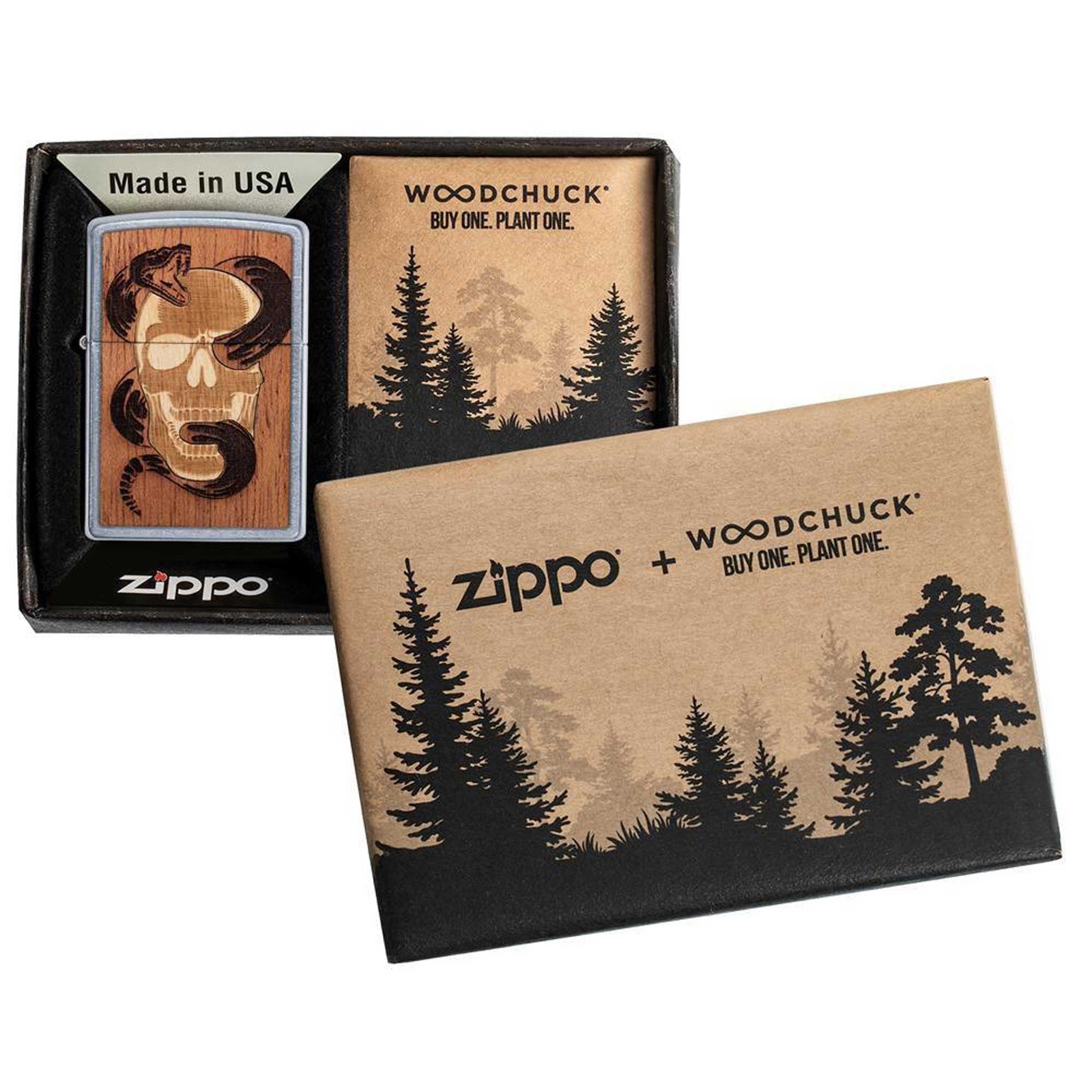 Zippo Windproof Lighter Woodchuck Snake and Skull Design Steel Chrome 49042