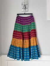 Vintage Ralph Lauren Multicolor Tiered Boho Hippie Long Cotton Skirt Small