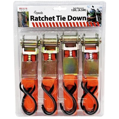 Sterling Tools 4 Pack 15' Ratchet Tie-Down Set with Buckle