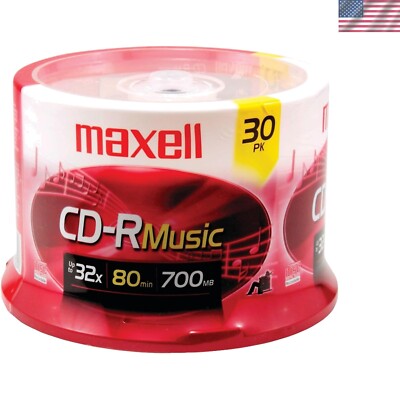 Maxell CD-R Blank Media 30 Pack Spindle  Audio Music 32x 80 Minute 700MB Player