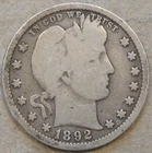 1892 Barber Quarter 25c G+ as Pictured r