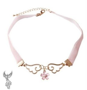 Authentic Gold Plated Light Pink Sakura Flower Wing Choker (10 5/8") #070