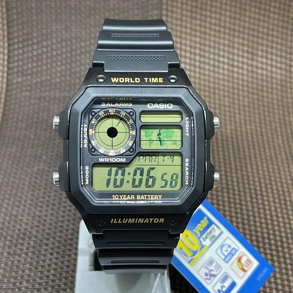 Casio AE-1200WH-1B 10 Jahre Akkulaufzeit Weltzeit Digital Schwarz Resin Uhr-image