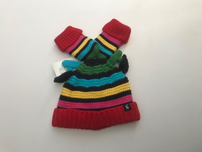 Joules Baby festliche mollige Strickfigur Mütze und Handschuhe Set *Neu mit Etikett*