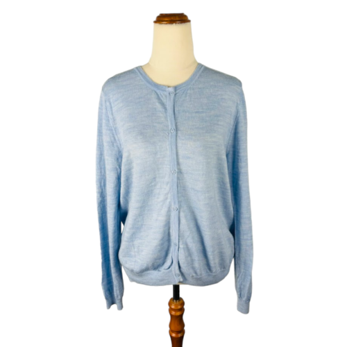 Serra 100% Merino Wool Knit Cardigan Womens Size 14 Blue Button Down Long Sleeve - Picture 1 of 11
