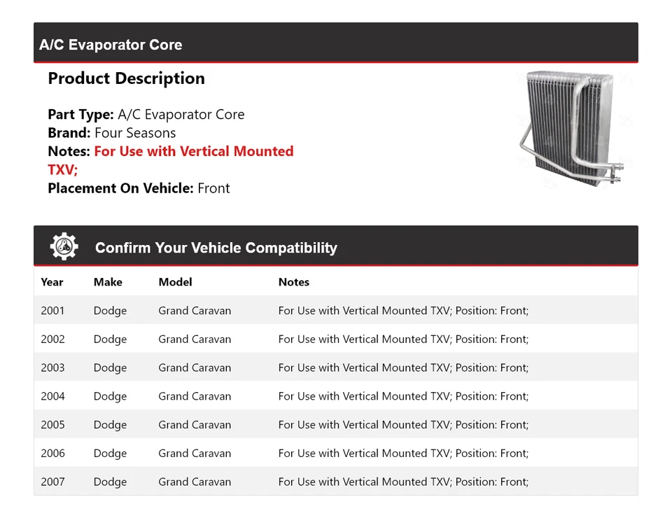 Para 2001-2007 Dodge Grand Caravan A/C evaporador núcleo dianteiro 4 temporadas 2002 2003 - Imagem 2 de 4
