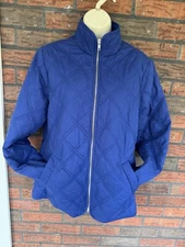 Blue Quilted Coat Medium Insulated Jacket Full Zip Pockets 100% Cotton Essential