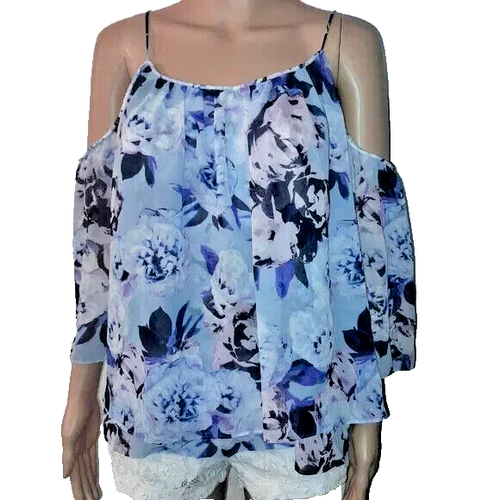 Jennifer Lopez Women's Med Floral Colorful Cold Shoulder Floral Flowy Top Summer