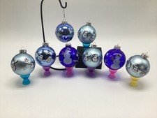8 Krebs Rauch Blue Glass Christmas Ornaments Lot Ball Snowman Cardinal Snowflake