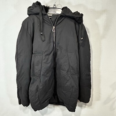 Zara Woman Down Jacket Size Small Black Faux Fur Hood Full Zip Winter Coat