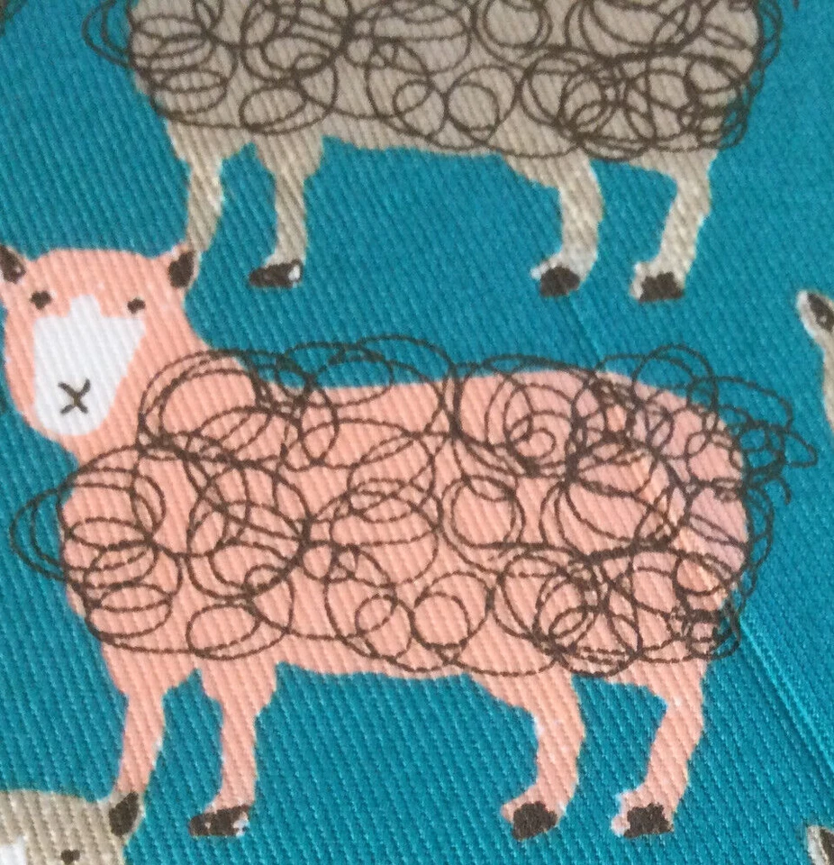 Cotton Fabric Pillow Cases Embroidery Green Grey Peach Sheep Lamb 2 Pcs - Image 2 of 3