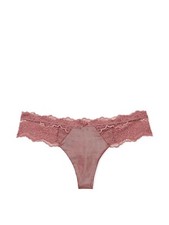 Victoria's Secret Lace-Trim Smooth Shimmer Thong Panty Color Rose Shimmer NWT
