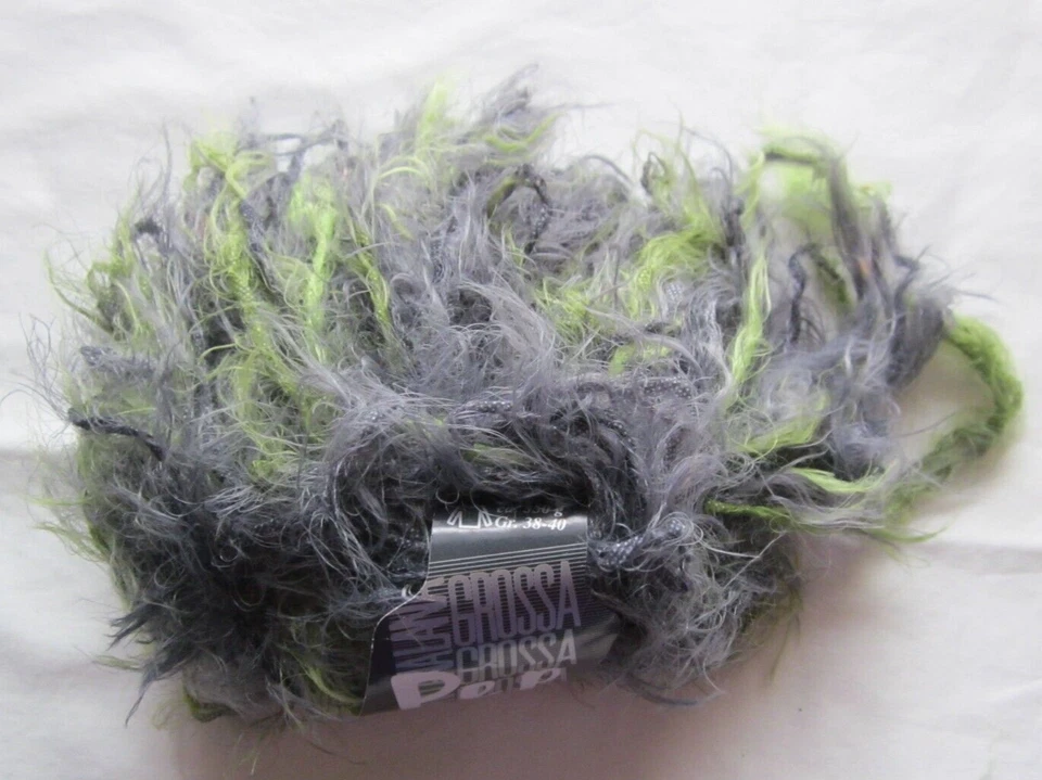 Lana Grossa Pep Tiger Eyelash Yarn #512 Grey / Lime Green ~ 1.75 oz. - Image 2 of 4