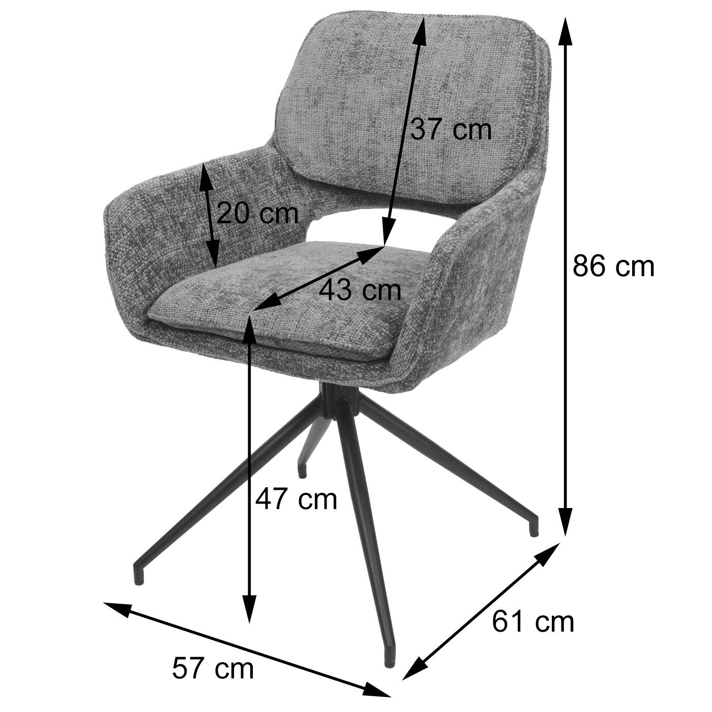 2er-Set Esszimmerstuhl HWC-N74, Stuhl drehbar Auto-Return Stoff Chenille 490g/m² Ansicht 24