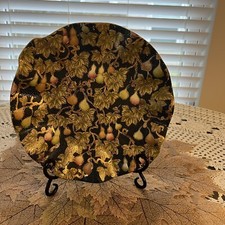Chinese Fluted Cloisonn&eacute; Plate Fruit Foliage Gold Metallic Green Blue Textured