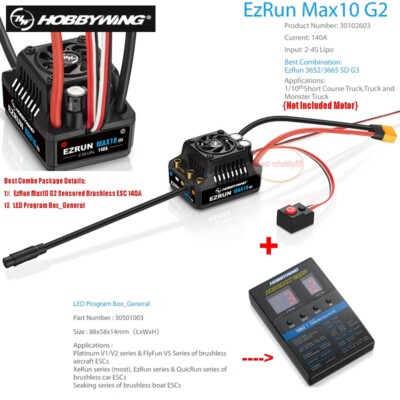 Combo Hobbywing EZRUN MAX10 G2 140A 2-4S ESC +LED Program Box For Monster Truck