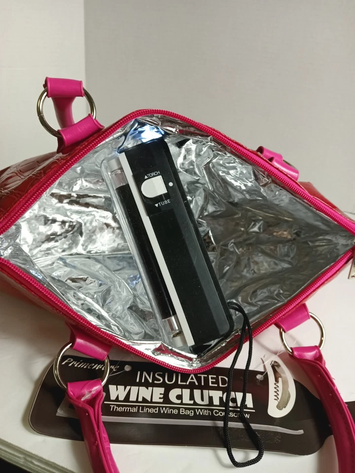 NWT Primeware Inc. Red Croc Insulated Wine Clutch, Wine Bag W/Corkscrew - Image 4 of 4