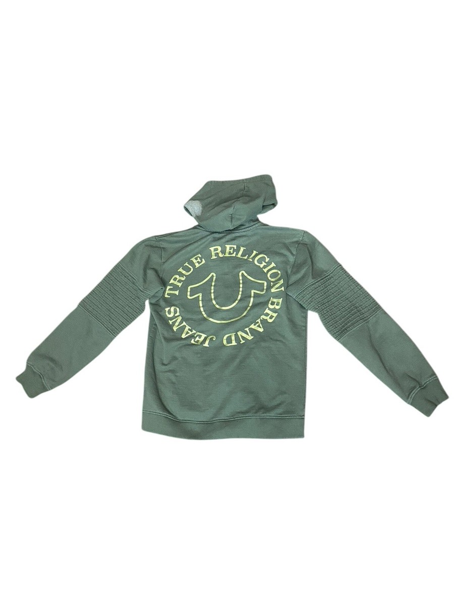 True Religion Full zip Up Hoodie M Olive Green Designer Logo **See