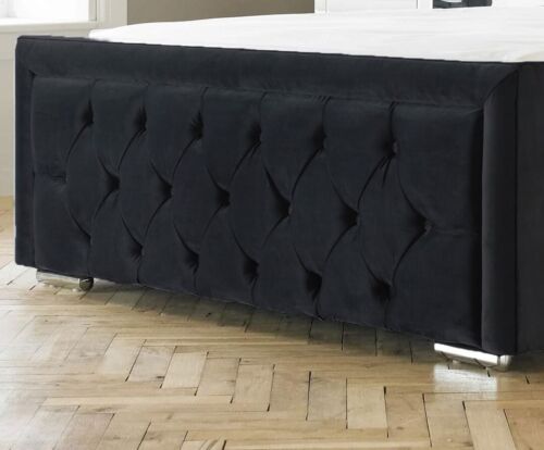 HILTON PLUSH VELVET BED FRAME 5 SIZES SINGLE - SUPER KING MATTRESS OPTION - Picture 14 of 42