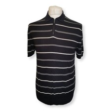 Marks And Spencer Silk Polo Shirt Mens Size M Blue Short Sleeve Striped Polo