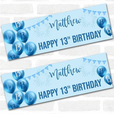 Personalisiertes Partybanner für 13. Geburtstag Jungen blau Luftballon Stern
