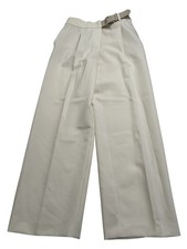 Mango Buckle Waistband Straight Leg Pants in White