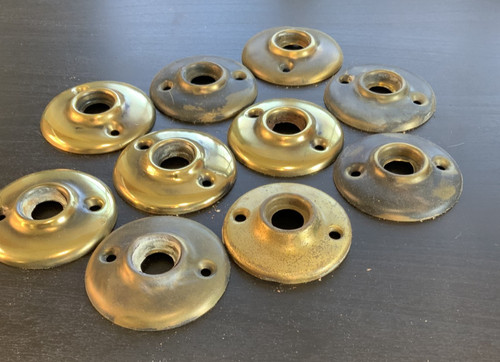 10 Antique 2" brass door knob escutcheons - colonial traditional, 2 screw holes