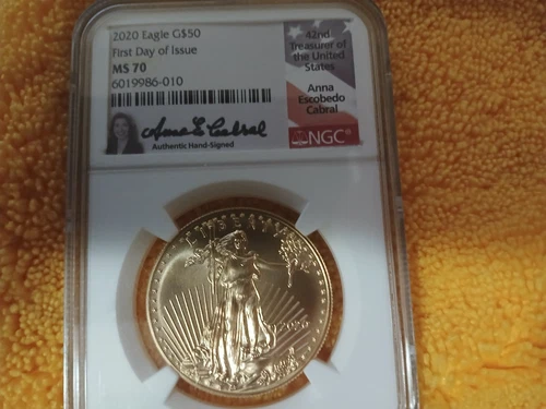 2020 EAGLE $50 GOLD COIN 1ST DAY RE LEASE /SIGNED GRADED MS70