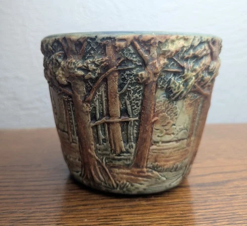 Weller Flemish 1920s Vintage Art Pottery Forest Trees Woodland Jardiniere