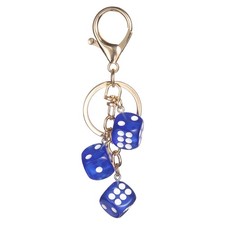Lucky Dice Keychain Charm, Resin Dice Keyring with 3 Pendants, Blue