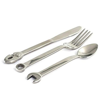 LARGE 3-piece Silverware Set Tool Fork Knife and Spoon + Case Storage Unique