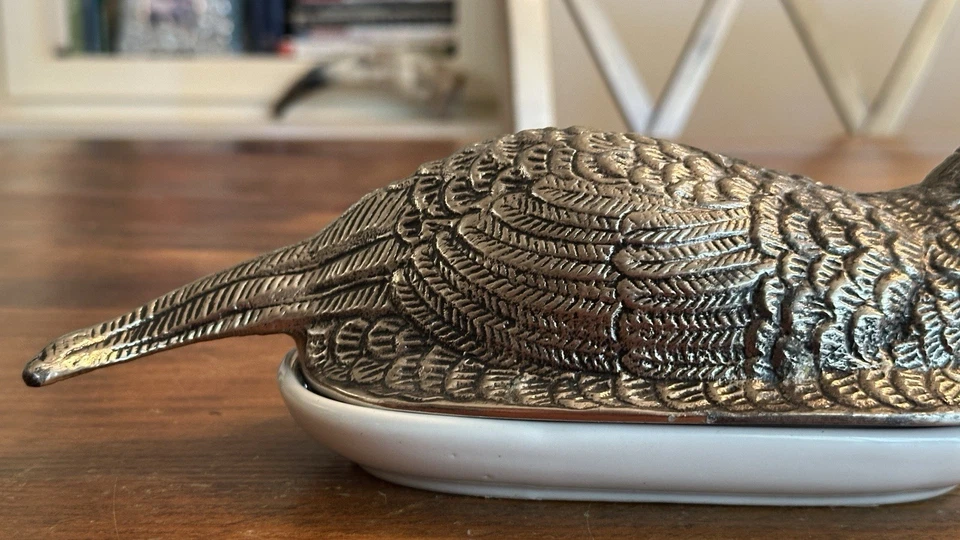 Plato de mantequilla cubierto Pottery Barn? ¿Peltre de faisán? Decoración Cerámica Godinger ¡LEER! Foto 3 de 4