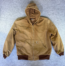 Carhartt J131 BRN Hooded Duck Active Jacket XL Faded Thermal Lined USA Made Mens