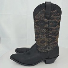 Vintage Dingo Women 7.5 M Black Aztec Design Tapestry/Leather Boots 80s