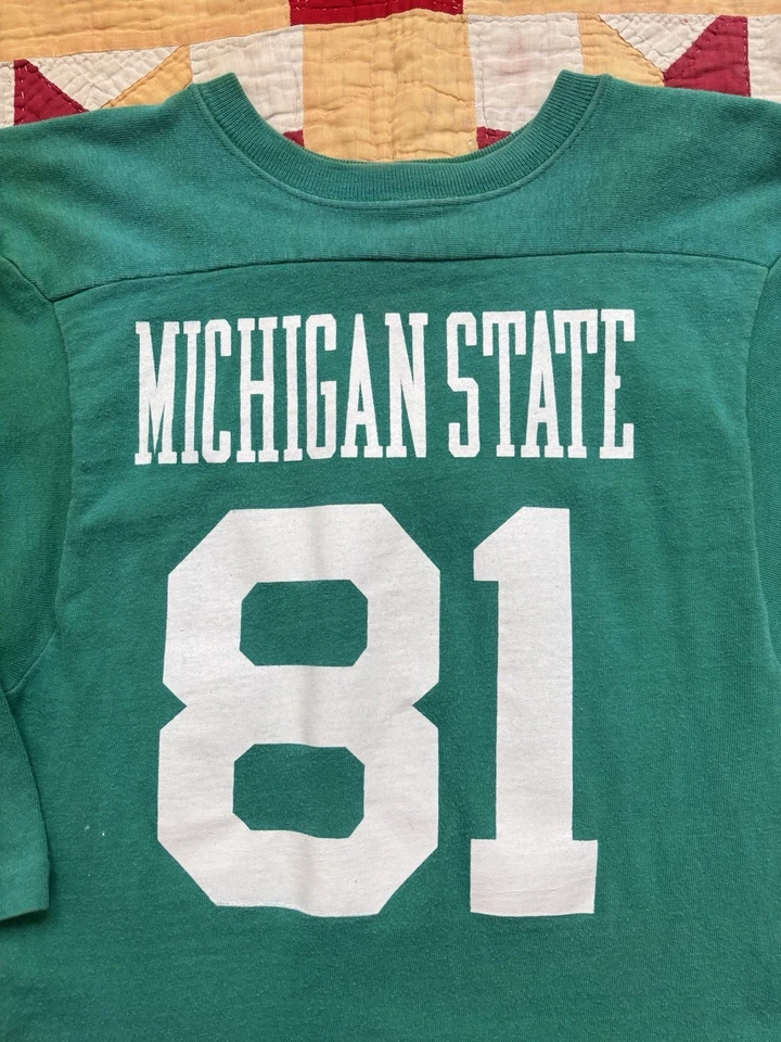 Camiseta de fútbol americano vintage de los años 70 Champion Blue Bar ropa deportiva del estado de Michigan como está Foto 2 de 4