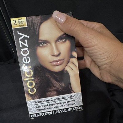 coloreazy Permanent Cream Hair Dye Dark Brown Shade 2, 1 Application 1.4 fl oz