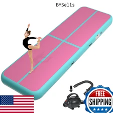 KIKILIVE Inflatable Air Gymnastics Tumbling Mat 10ft Pink Green Tumble Track
