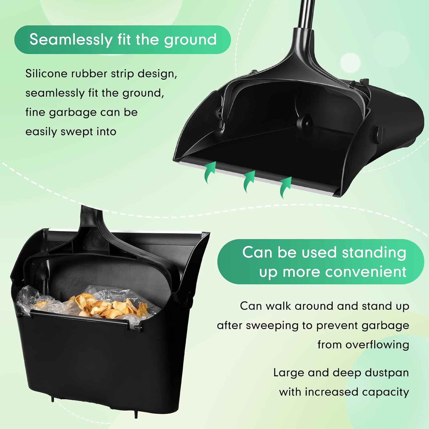 8 Pieces Commercial Lobby Dustpan Plastic Upright Dust Pan with Long Handle Meta