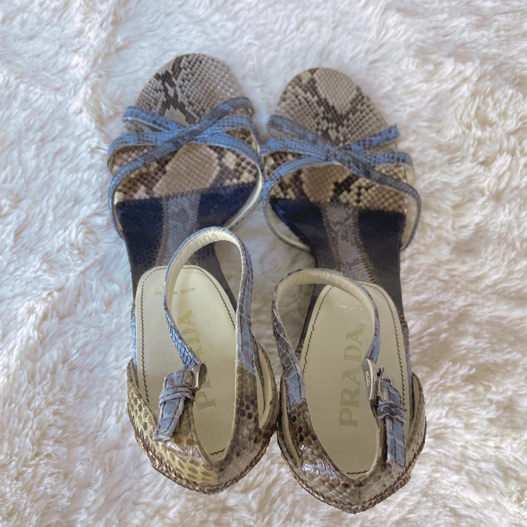Prada Authentic Python Print Wedge Sandals Women'… - image 7
