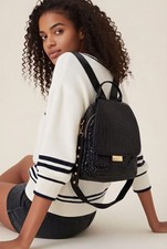 Damen Rucksack & Schultertasche Schwarz Flech...