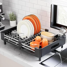 Stainless Steel Dish Drying Rack - Dish Drainer for Kitchen Counter, Extendable 