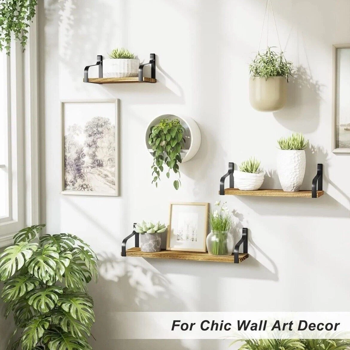 Rustic Shelves Decorative Wall Shelf Set of 3 Shelves for Bedroom Living Room